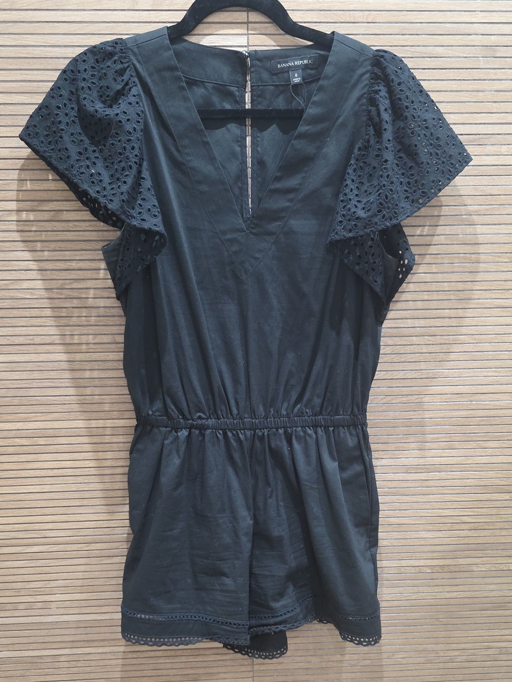 Banana Republic Black Eyelet-Sleeve V-Neck Romper